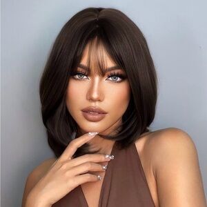 ✨ Brown Layered Bob Synthetic Wig with Bangs | Natural Look ✨